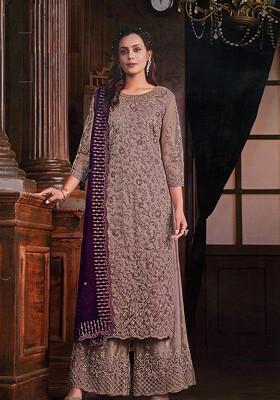 Blue Embroidered Net Kurta Set