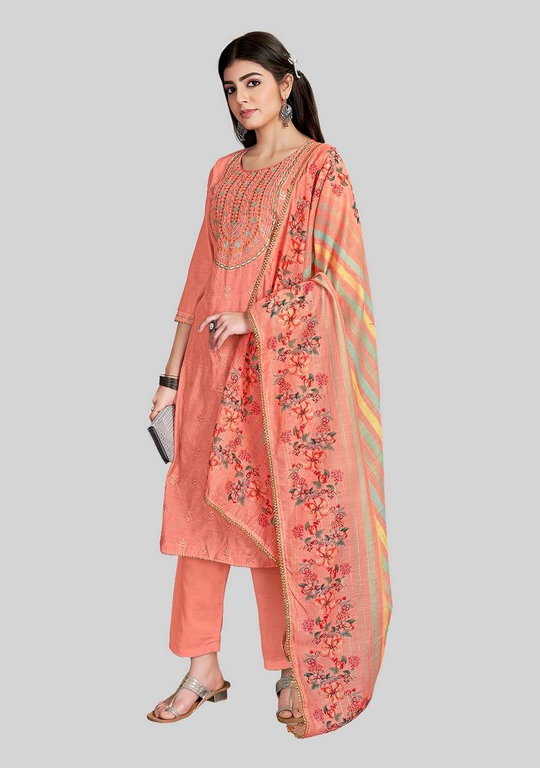 Pink Embroidered Chanderi Silk Kurta Set