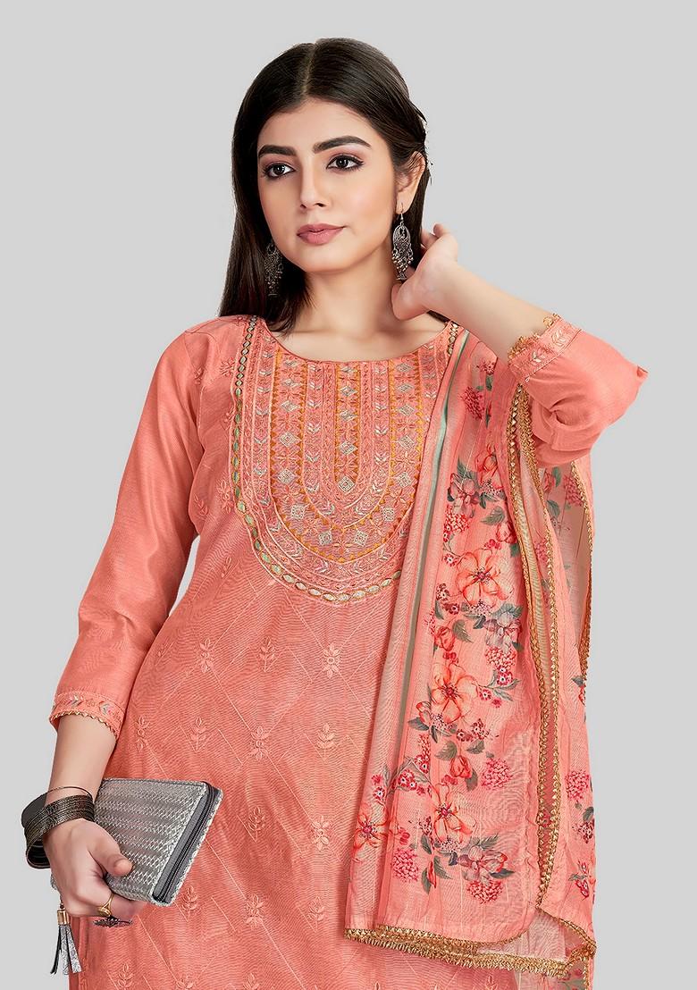 Pink Embroidered Chanderi Silk Kurta Set