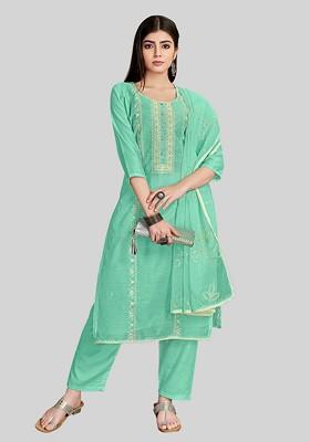 Green Embroidered Chanderi Silk Kurta Set