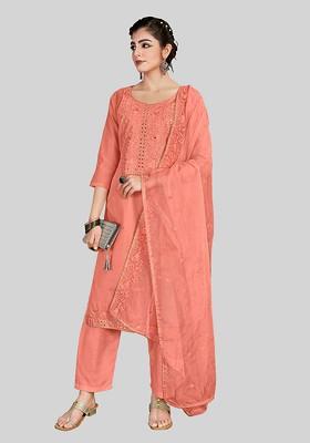 Pink Embroidered Chanderi Silk Kurta Set