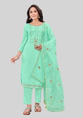 Green Embroidered Silk Kurta Set