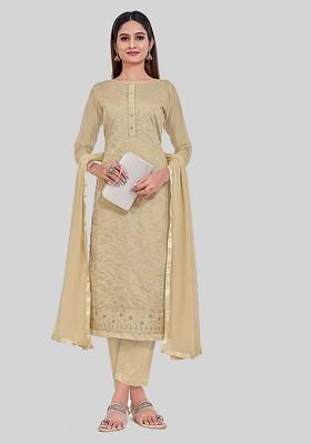 Brown Embroidered Chanderi Silk Kurta Set