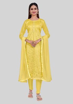 Yellow Embroidered Chanderi Silk Kurta Set