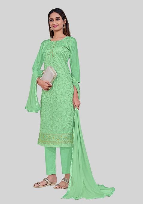 Green Embroidered Chanderi Silk Kurta Set