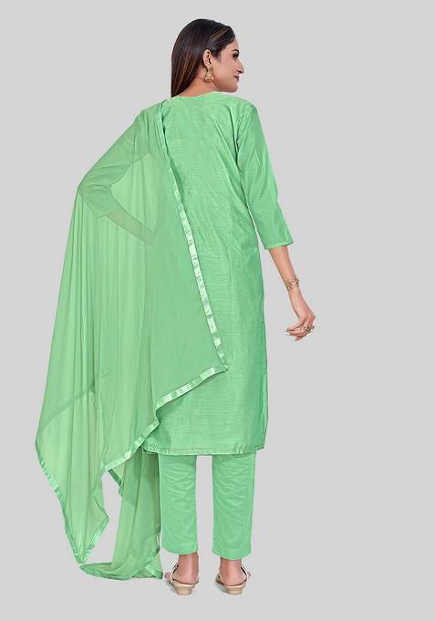 Green Embroidered Chanderi Silk Kurta Set