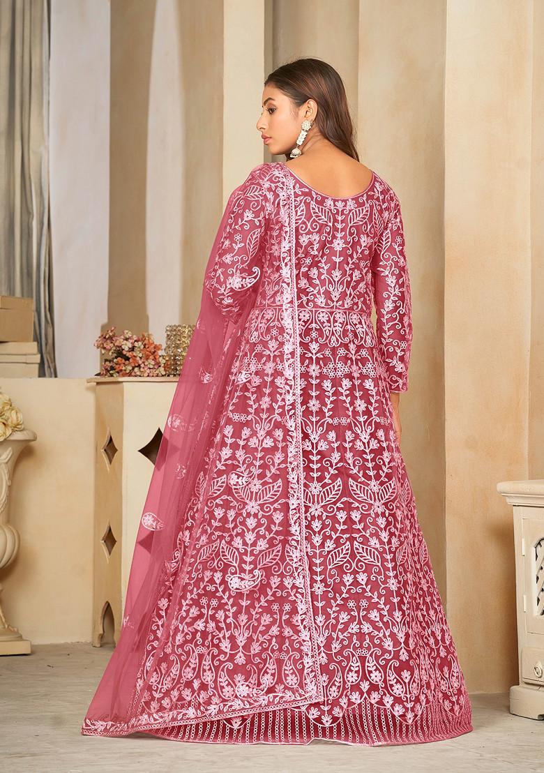 Red Embroidered Net Kurta Set