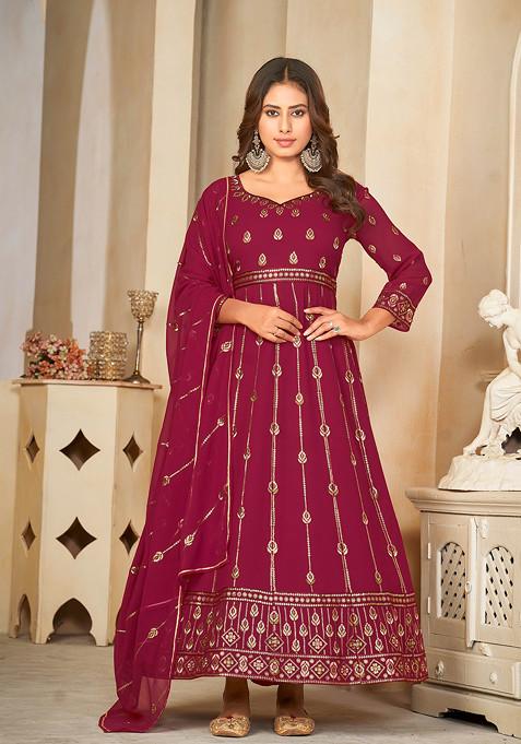 Pink Embroidered Georgette Kurta Set