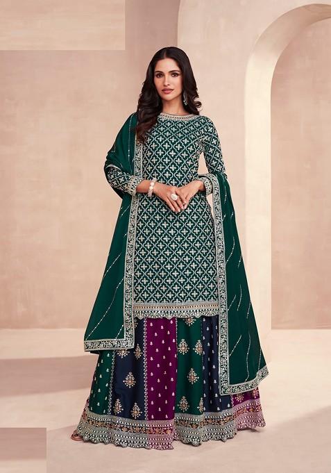 Multicolour Sequin Embroidered Chiffon Lehenga Set