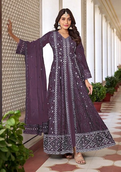 Blue Embroidered Georgette Kurta Set