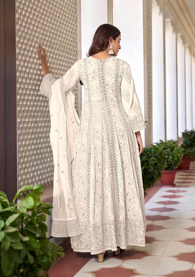 White Embroidered Georgette Kurta Set