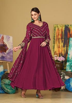 Dark Pink Embroidered Georgette Kurta Set