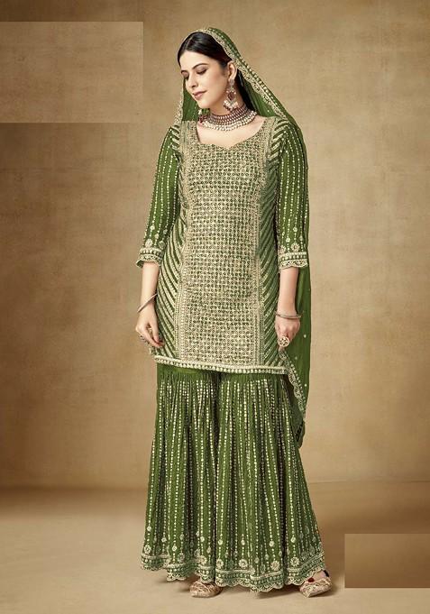 GULNAR – Mustard 3PC Chiffon Sharara Set