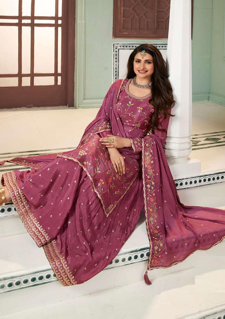 Pink Embroidered Art Silk Sharara Set