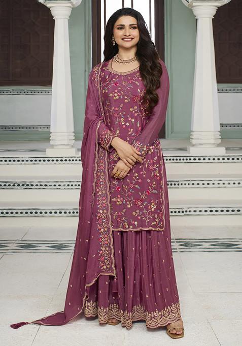 Pink Embroidered Art Silk Sharara Set