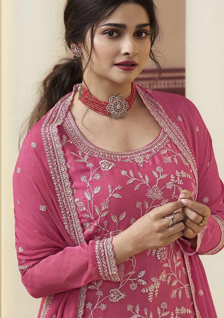 Pink Embroidered Art Silk Sharara Set