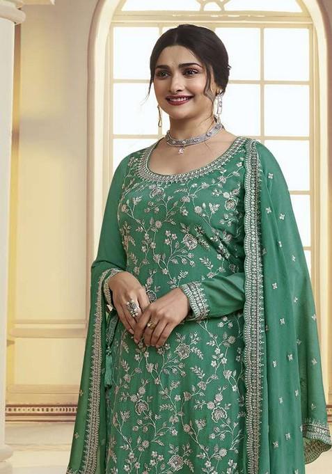 Green Embroidered Art Silk Sharara Set