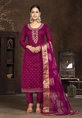 Burgundy Woven Art Silk Kurta Set