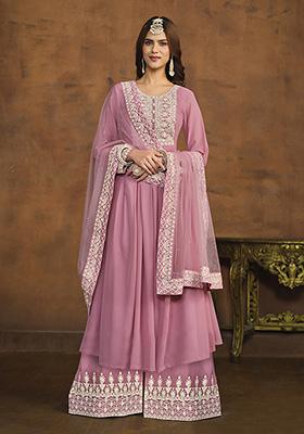 Pink Embroidered Georgette Palazzo Set