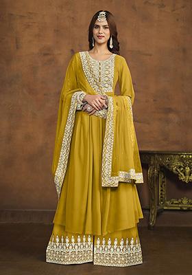 Yellow Embroidered Georgette Palazzo Set