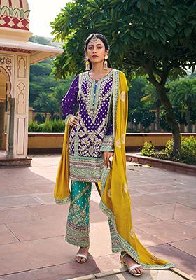 Violet Embroidered Art Silk Kurta Set