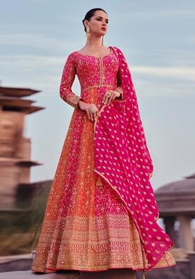 Pink Embroidered Poly Blend Kurta Set