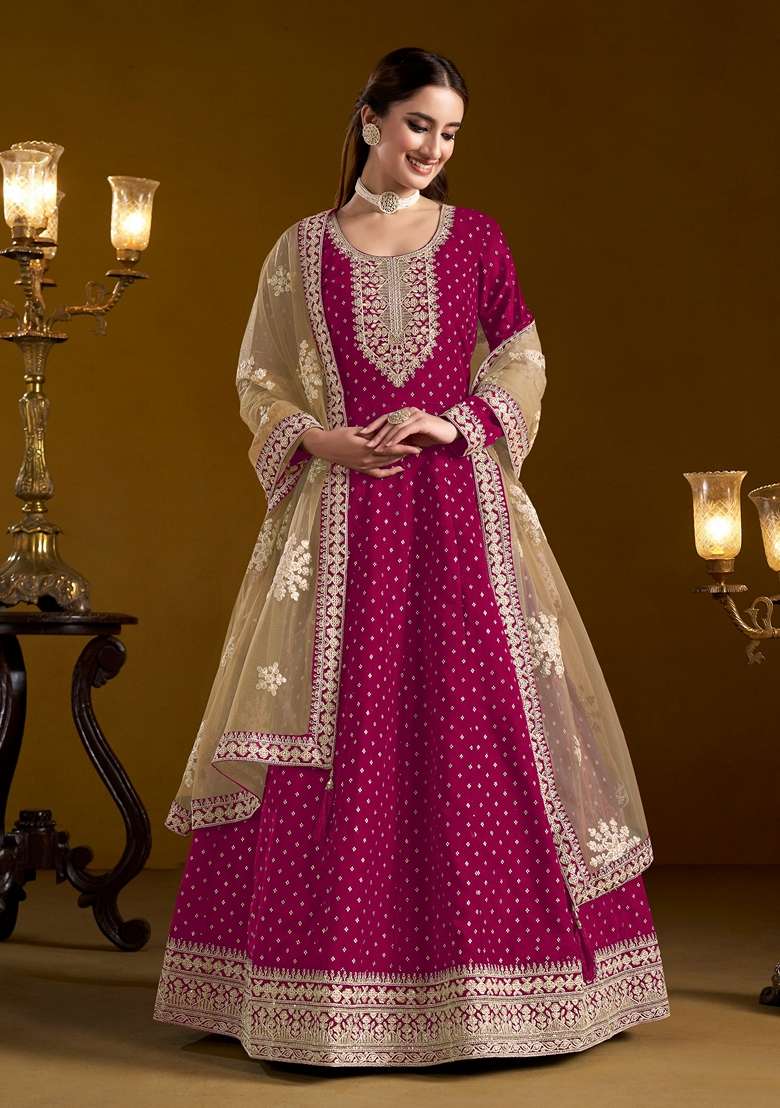 Pink Embroidered Poly Blend Kurta Set - Indya
