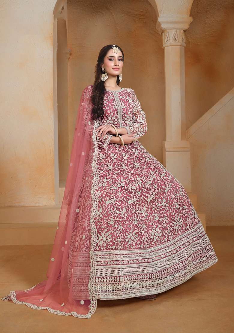 Pink Embroidered Poly Blend Kurta Set - Indya