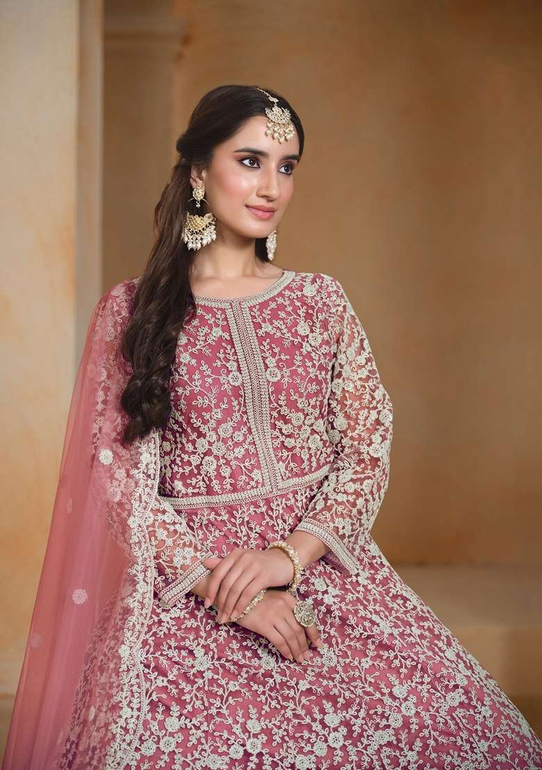 Pink Embroidered Poly Blend Kurta Set - Indya