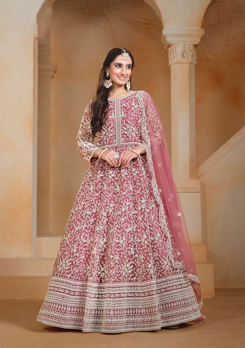 Pink Embroidered Poly Blend Kurta Set - Indya