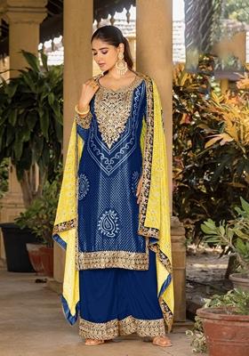 Blue Bandhani Print Poly Blend Kurta Set