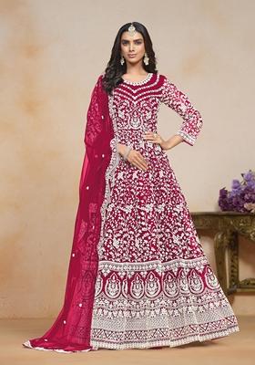 Pink Embroidered Poly Blend Kurta Set