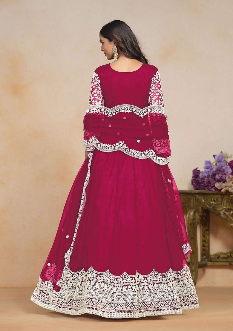 Pink Embroidered Poly Blend Kurta Set - Indya