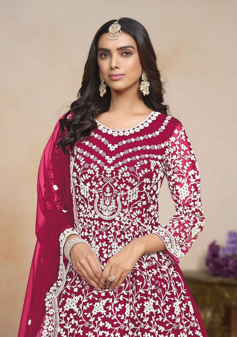 Pink Embroidered Poly Blend Kurta Set - Indya