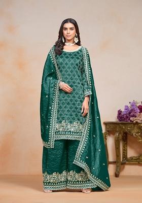 Rama Green Embroidered Poly Blend Kurta Set