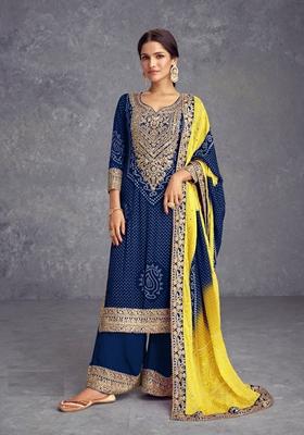 Blue Bandhani Print Poly Blend Kurta Set