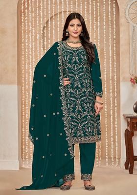 Rama Green Embroidered Poly Blend Kurta Set