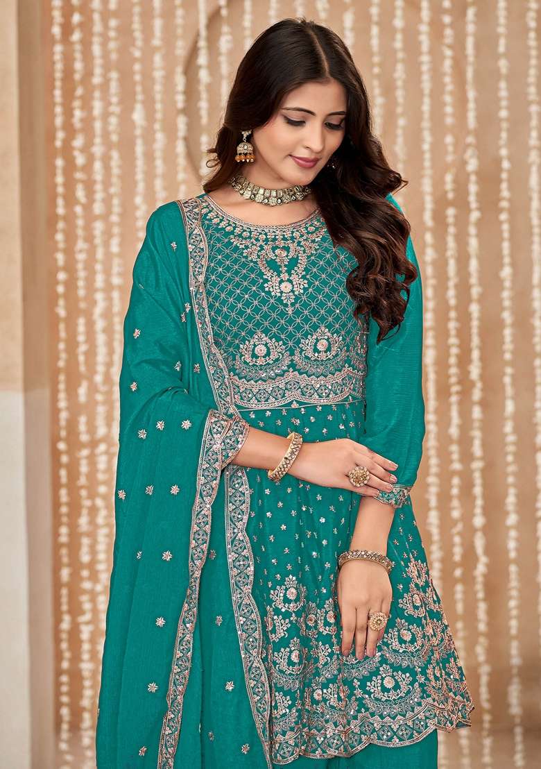 Rama Green Embroidered Poly Blend Kurta Set - Indya