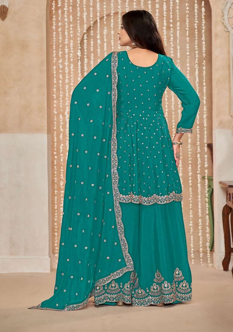Rama Green Embroidered Poly Blend Kurta Set - Indya