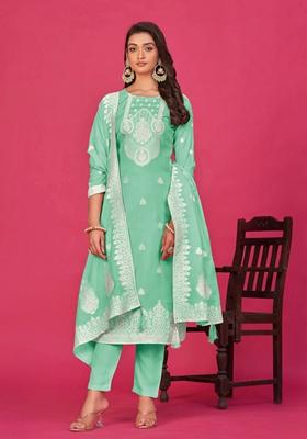 Sea Green Woven Poly Blend Kurta Set