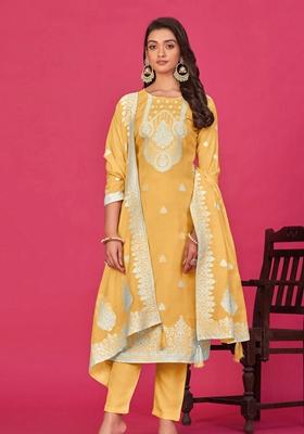 Yellow Woven Poly Blend Kurta Set
