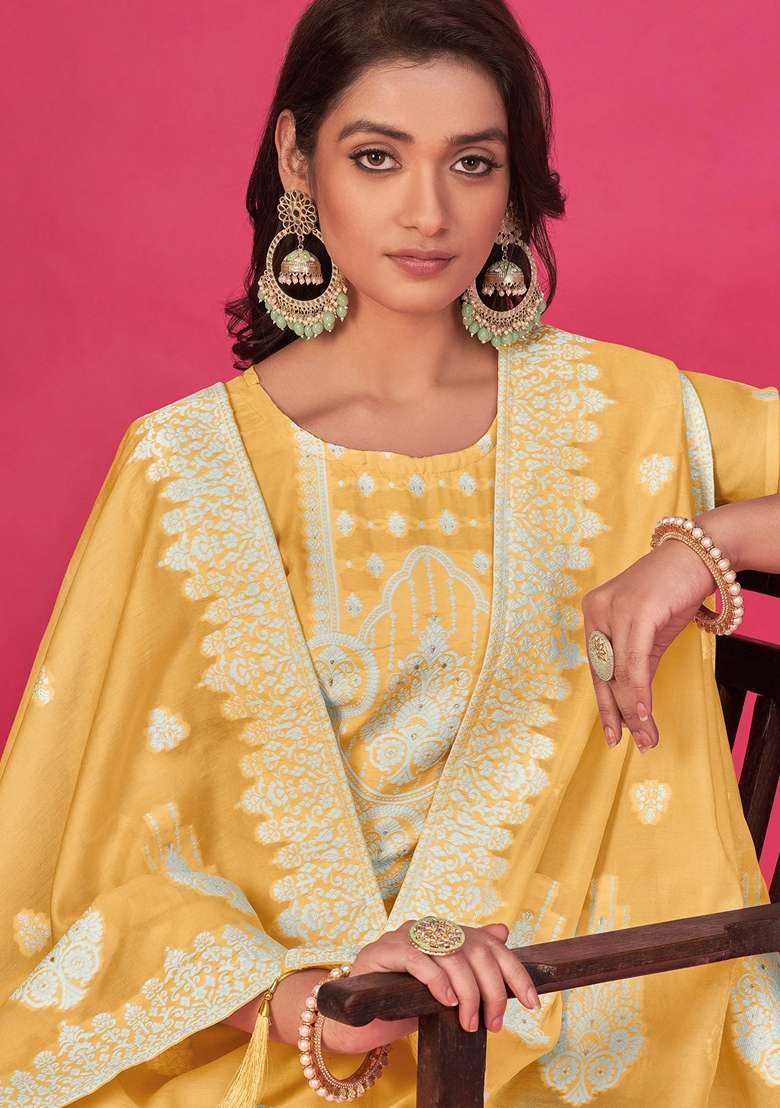Yellow Woven Poly Blend Kurta Set - Indya