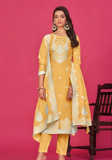 Yellow Woven Poly Blend Kurta Set