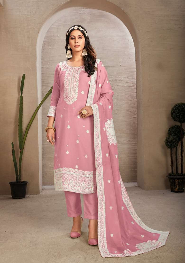 Pink Woven Poly Blend Kurta Set - Indya