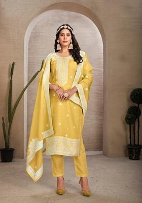 Yellow Woven Poly Blend Kurta Set