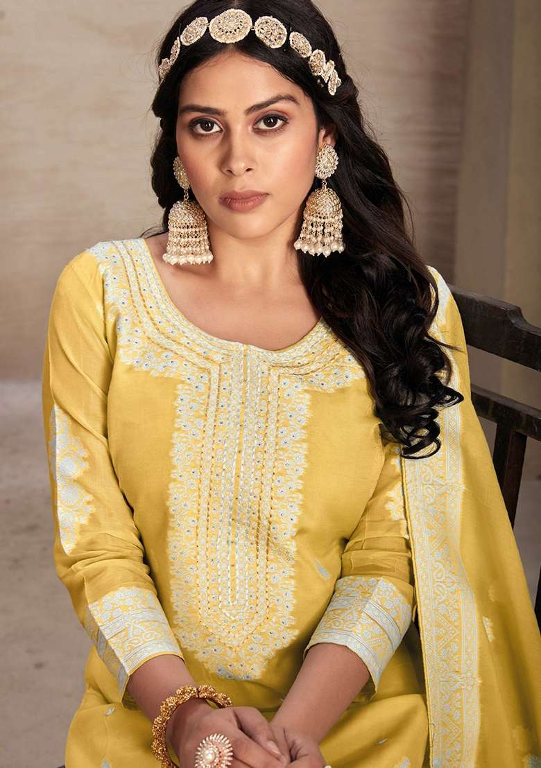 Yellow Woven Poly Blend Kurta Set - Indya