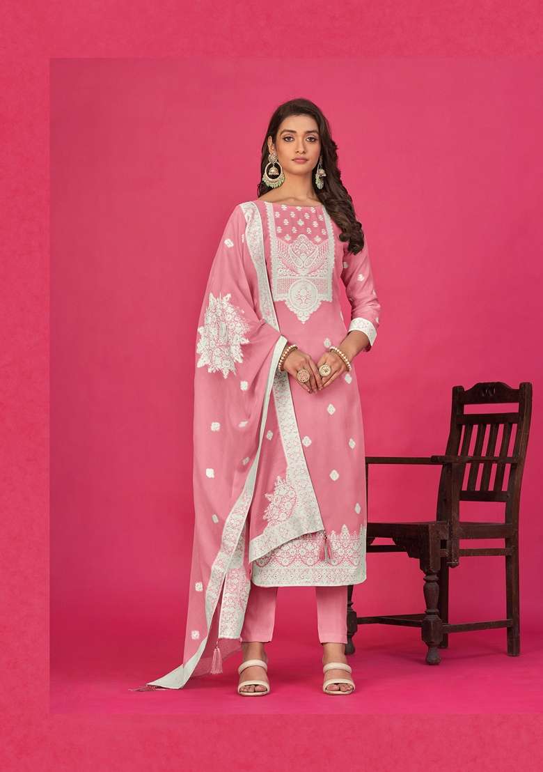Pink Woven Poly Blend Kurta Set - Indya