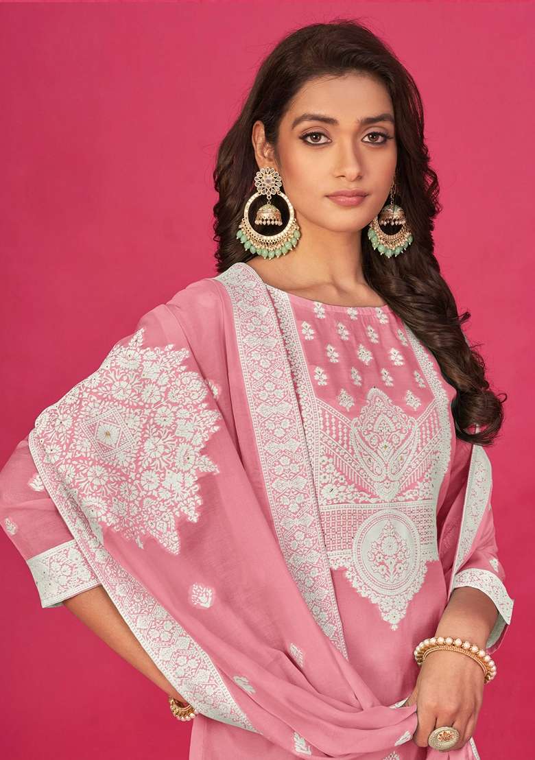 Pink Woven Poly Blend Kurta Set - Indya