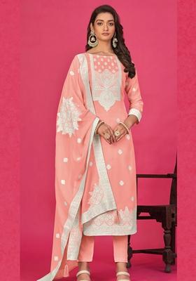 Peach Woven Poly Blend Kurta Set