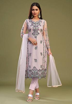 Pink Embroidered Net Kurta Set